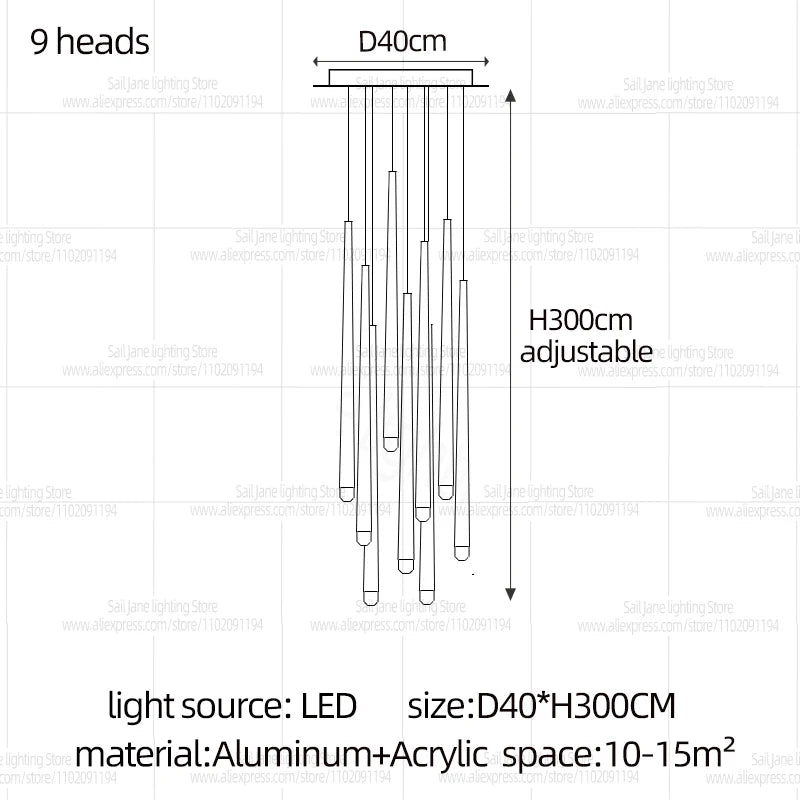 Modern LED Long Staircase Chandelier - Luxury Villa & Attic Hanging Lamp