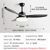 52Inch 3 ABS Blade DC 35W Pure Copper Motor Ceiling Fan With 60W LED Light Support Remote Control Strong winds Electric fans