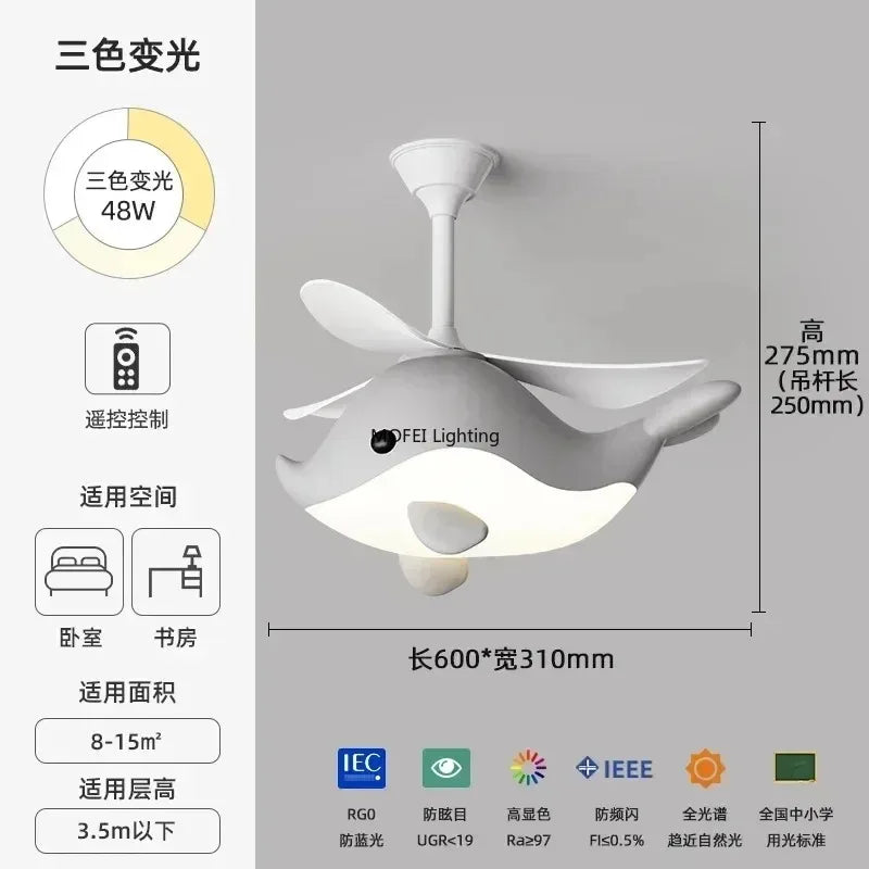 2026 New Nordic Fan Pendant Lamp Creative Airplane Cartoon Fish Children's Bedroom Chandelier Personality Fan Light Fixture