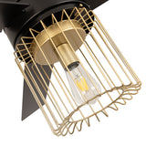 48 Inch Black/White Ceiling Fan 3 Blades 1 Light with Metal Wire-Caged Lampshade and Remote Control for Bedroom