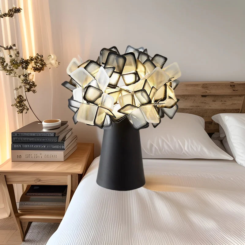 Nordic Italian Designer Flower LED Table Lamp (E14 Bulb Base) - Simple Modern Creative Accent Desk Light for Bedroom Bedside & Living Room Decor