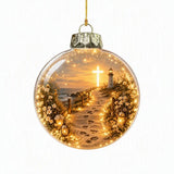 Vintage Winter Glowing Christmas Ball Ornament Plastic Acrylic LED Warm Lights 3D Christmas Hanging Bauble Shock-Resistant