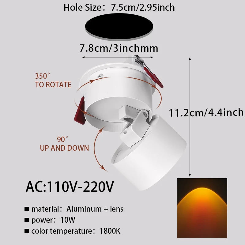 Led downlight AC 110V-220V COB Sunset Spotlight Surface recessed Ceiling Lamp for Home Decors Living Room Hallway