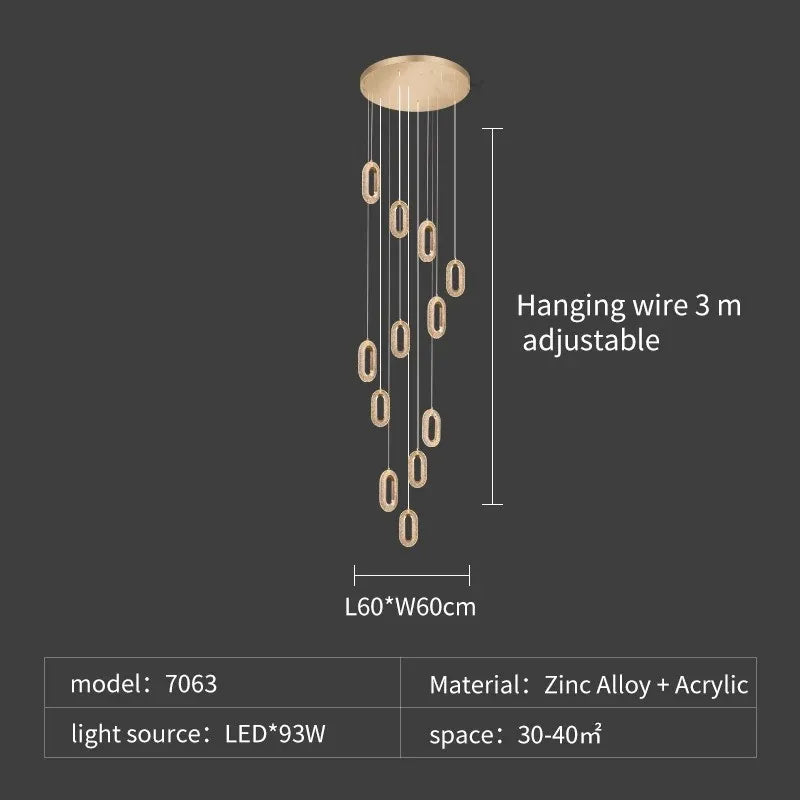 Modern Rings LED Chandeliers For Staircase Luxury Long Hanging pendant Lamps Gold Creative Indoor Attic Lighting Lustre Fixtures