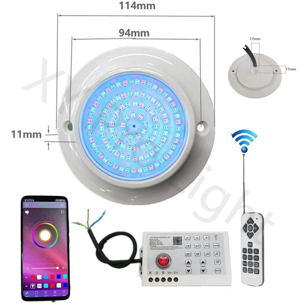 RGB LED Pool Light-12W,85-265V,Bluetooth APP Control,DC12VOutdoor Unde ...