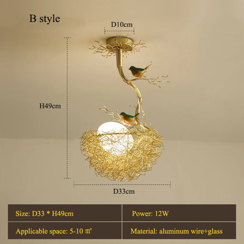 Modern Led Living Dining Room Kitchen Chandeliers Gold Bird Nest Egg Glass Ball Pendant Light Bedroom Loft Ceiling Hanging Lamp