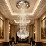 Modern Long Crystal Chandelier Flush Mount Ceiling Light for Duplex Villa Staircase Hotel Lobby Decoration