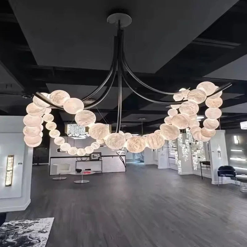 2026 New Black Branch Chandelier, Spanish Natural Marble Lustre, Dimmable Pendant Lamp for Villa, Stylish Light for Ceilings