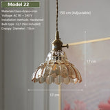 Vintage Amber Glass Pendant Light - Retro Brass Adjustable Hanging Hanging Lamp