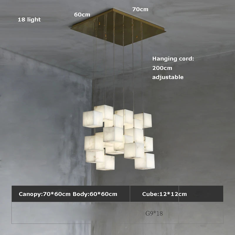 Rubik's Cube Marble Home Decoration Gold LED Chandelier Lighting Hanging Lamps 2026 New Trend Lustre Para Sala Estar For Foyer