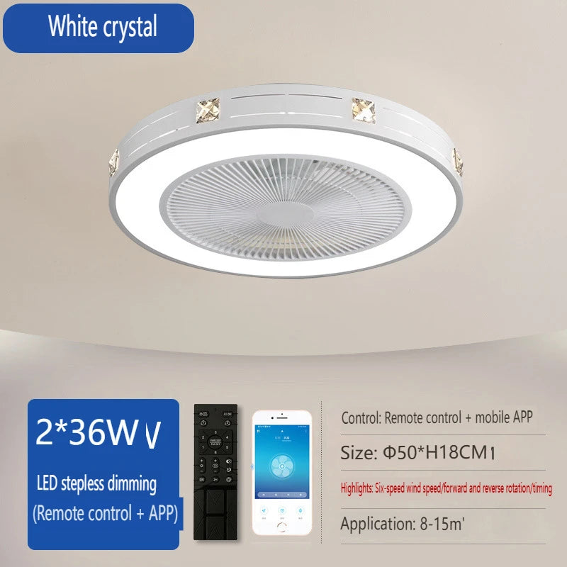 Modern ceiling fan lights for bedrooms, living rooms, dining rooms, invisible ceiling fans, Nordic minimalist and silent 110V 220V
