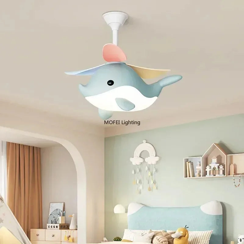 2026 New Nordic Fan Pendant Lamp Creative Airplane Cartoon Fish Children's Bedroom Chandelier Personality Fan Light Fixture