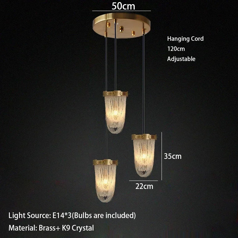 Luxury Brass Crystal Bead Curtains Chandeliers 2025 Modern LED Home Decor Hanging Lamps for Ceiling Living Room Lighting Fixture