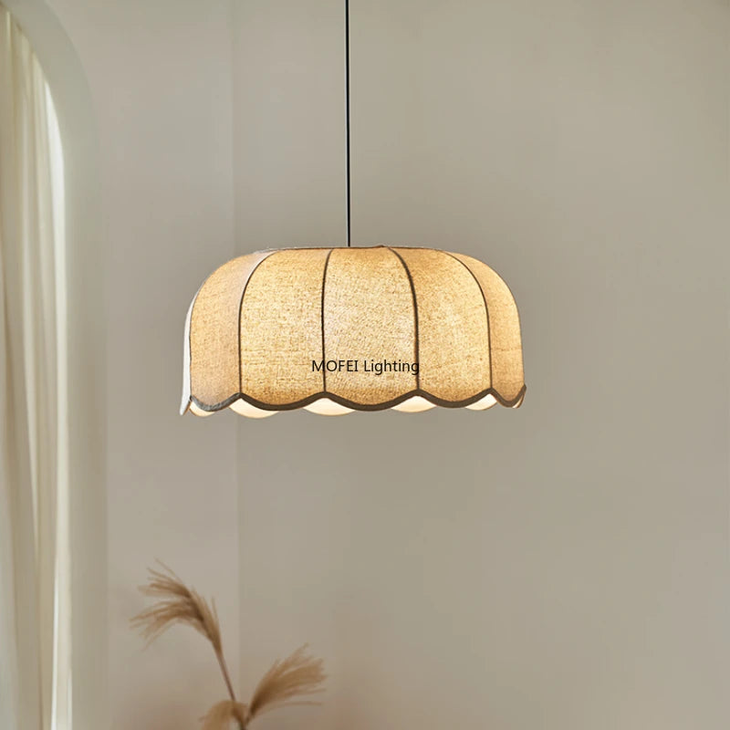 Japanese Fabric Pendant Light Nordic Wavy Lampshade Bedroom Restaurant Ceiling Chandelier Home Decor Hanging Lighting Fixtures