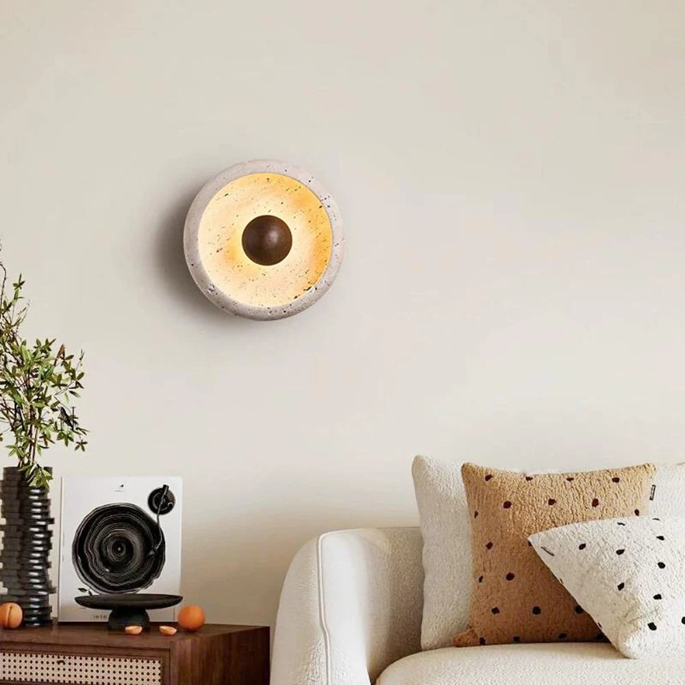 Mid-Century Solar Eclipse LED Wall Lamp - Wabi-Sabi Retro Ambient Sconce Light Fixture for Bedroom Bedside, Living Room Accent & Staircase