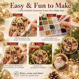 6Pcs Wooden Christmas Decoration DIY Pearl Art Kits for Adults, Xmas Tree Crafts Hanging Ornament Kit with Beads, Gems & Twine