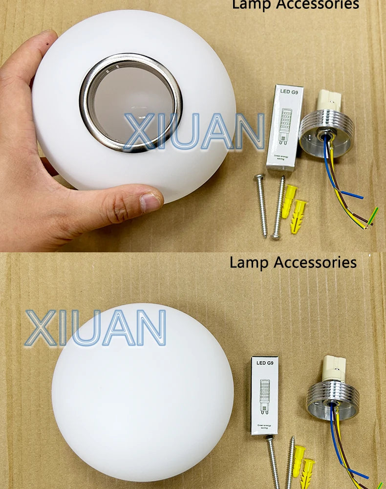 Round Glass Lights Modern Hidden Base Milky White Glass Wall Lamp for Bedroom Bedside Living Room Stair Hallway Entrance Hotel