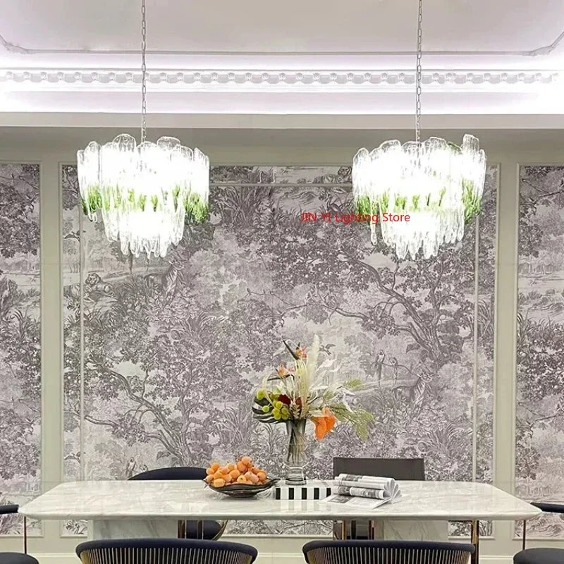 French Luxury Gradient Green Glass Living Room Chandelier Designer Bedroom Restaurant Hotel Highend Pendant Lamp Art Decor Light