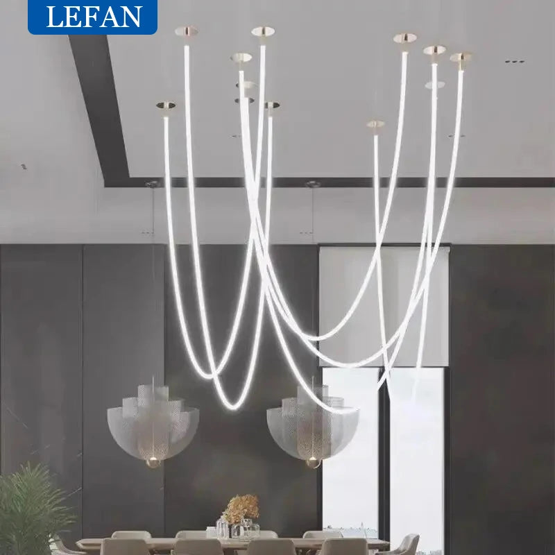 Modern Nordic LED Large Line Pendant Lamp Long Chandelier Living Room Stair Case Lobby Villa Project Minimalist Hanging Light