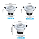 Embedded LED zoom spotlights, COB downlights, background wall aisle ceiling lights, adjustable 9W12W15W indoor lighting fixtures
