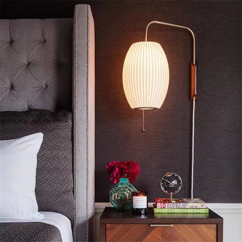 Japanese Wabi-Sabi Silk Fabric Wall Sconce Lamp - Minimalist Textile Wall Light Fixture for Living Room, Bedroom, Porch & Hotel Corridor Decor