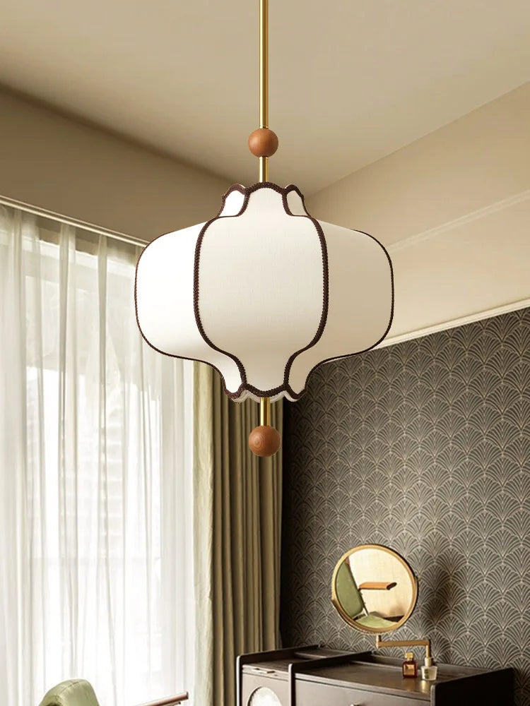 Retro Fabric Lampshade Pendant Light Japan Circular LED for Room Dining Table Apartment Wooden Ball Lighting Fixtures E27