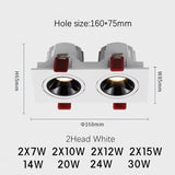 Recessed LED Ceiling Lamp Angle Adjustable 7W 24W Single/Double Head LED Spot lights Anti-Glare Downlight For Home Office Store