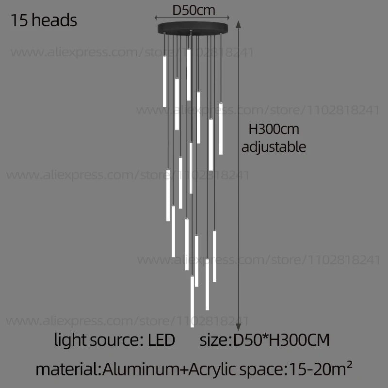 Minimalist Chandelier LED Stair Strip Lamp Duplex Building Interior Lighting Lamps Modern Dining Table Living Room Pendant Light