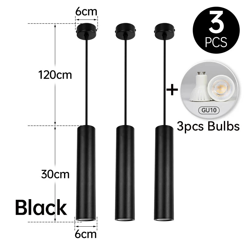 110V 220V Led Pendant Lights Replaceable GU10 Bulb Ceiling Chandelier for Kitchen Living Room Cylinder Hanging Lamp Decoration