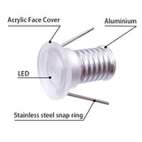Mini IP65 Waterproof Acrylic LED Spotlight (0.5W / 1W, DC 12V) - Micro Recessed Downlight for Ceiling, Cabinets, Stairs & Display