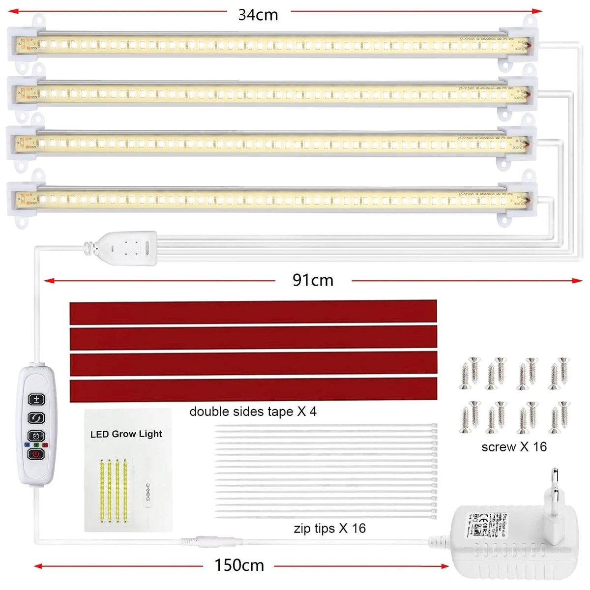 Indoor Grow Light Strip with Timer - Dimmable Phytolamps Full Spectrum for Flower Seedling Greenhouse