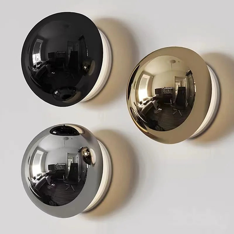 Minimalist plated silver luxurious wall lamp modern simple circular Nordic corridor stairs lunar eclipse bedside lamp