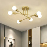 Modern Sputnik Chandelier Nordic Semi Flush Mount Ceiling Lamp Brushed Antique Gold Home Decor Lighting Fixture