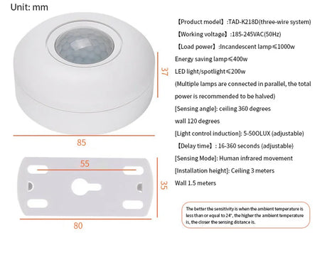 AC 220V 50Hz PIR Infrared Motion Automatic Sensor Detector Smart IR Light Switch Human Body Induction Indoor Outdoor Lamp