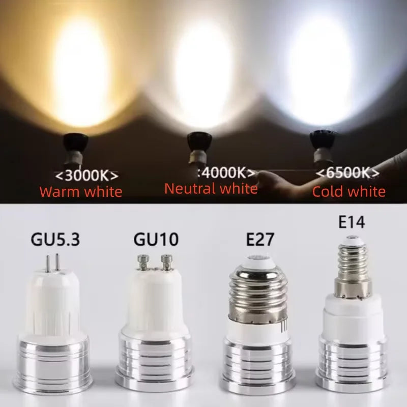 10pcs/Lot MINI Ultra Bright Dimmable 3W 5W GU10 MR16 E27 LED Bulb 85-265V Led Spotlights Warm/Natural/Cool White Lamp 110V 220V