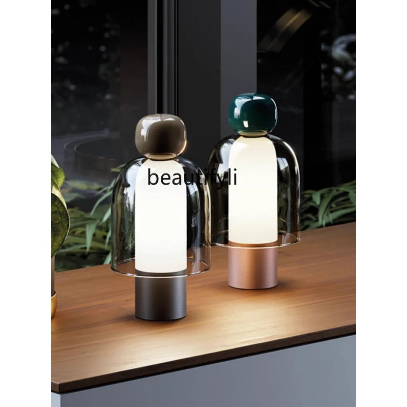 Glass Table Lamp Dimmable Personality Creative Person Walking Bedroom Bedside Lamp Portable Mushroom Lamp portable table lamp