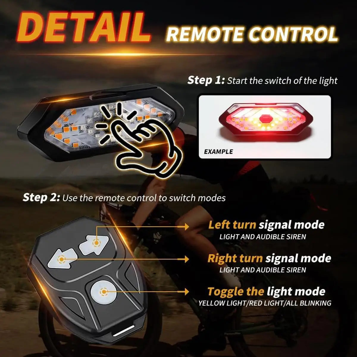 Wireless Turn Signal Bike Tail Light - Type-C Rechargeable Bicycle Warning Light