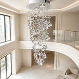 Modern Luxury Spiral Crystal Ceiling Fixture Long Cascading Crystal Design for Duplex Stairwell High Ceiling Home Lighting