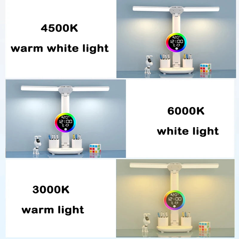 RGB LED Table Lamp Clock Display Touch Dimmable Reading Lamp  USB Rechargeable Foldable Eye Protection Desk Lamp Night Light