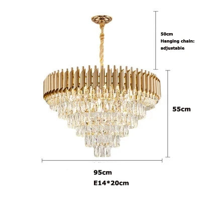 Modern round square layered crystal chandelier black gold luxury Led ceiling lamp living room main lamp villa foyer lighting