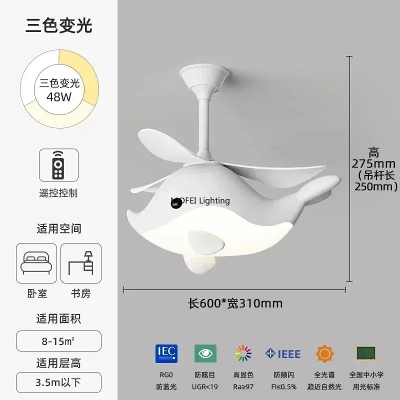 2026 New Nordic Fan Pendant Lamp Creative Airplane Cartoon Fish Children's Bedroom Chandelier Personality Fan Light Fixture