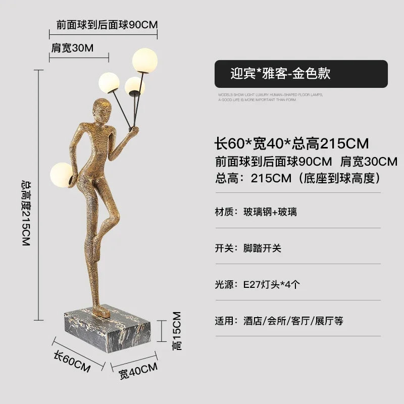 YY Creative Man-Shaped Mall Abstract Figure Sculpture Welcome Art Floor Lamp