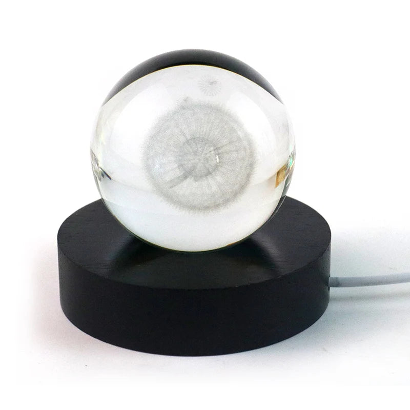 Black Round Solid Wood Luminous Base - LED Light Stand for Crystal Balls & Glass Ornaments