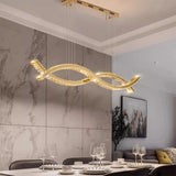 2026 Dining Room Lustre Remote Control Dimmable Pendant Lights Luxury K9 Crystal Hang Chandelier Wave Steel Lamp Fixtures