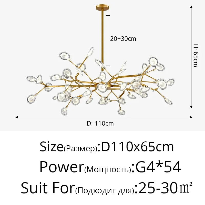 Modern Firefly LED Chandelier Black Gold for Living Room Bedroom Hall Home Decor Indoor Lighting Minimalist Ceiling Pendant Lamp