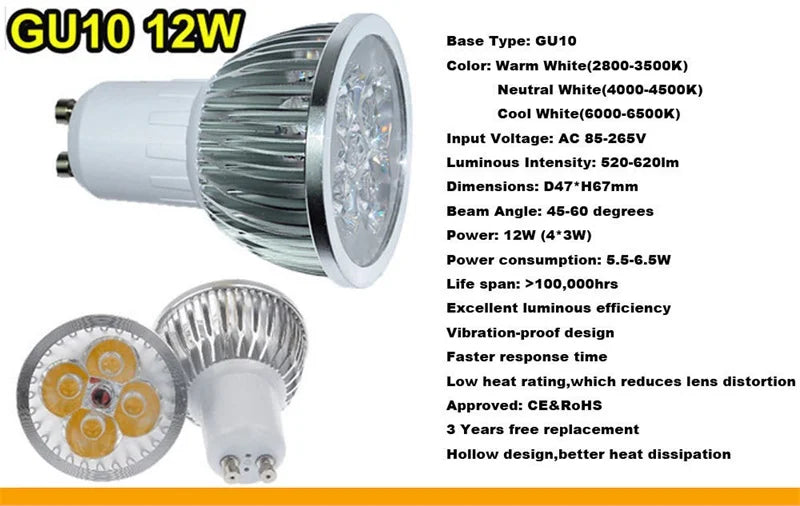 High Brightness LED Spotlight Bulb - E27 E14 GU10 MR16 Base (9W 12W 15W)