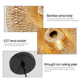 Led Pendant Lamp Ceiling Chandelier Bamboo Weaving Lights for Living Room Dining Handmade Modern Art Rattan Lampshade Restaurant