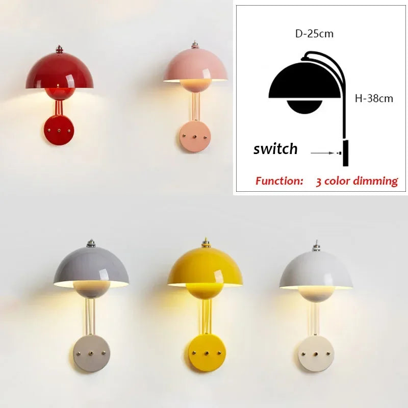 E27 Nordic Wall Lamp LED Torch Bedside Lamps Indoor Lighting Fixture Mushroom Sconces Creative Macaron Switch for Living Room