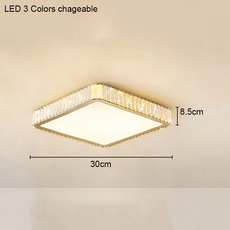 Modern Geometric Crystal Ceiling Light - Round & Square LED Lamp for Bedroom