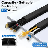 94.5in Cord Cover Wall Kit (6x 15.7in) - Self-Adhesive Black Wire Hider Raceway